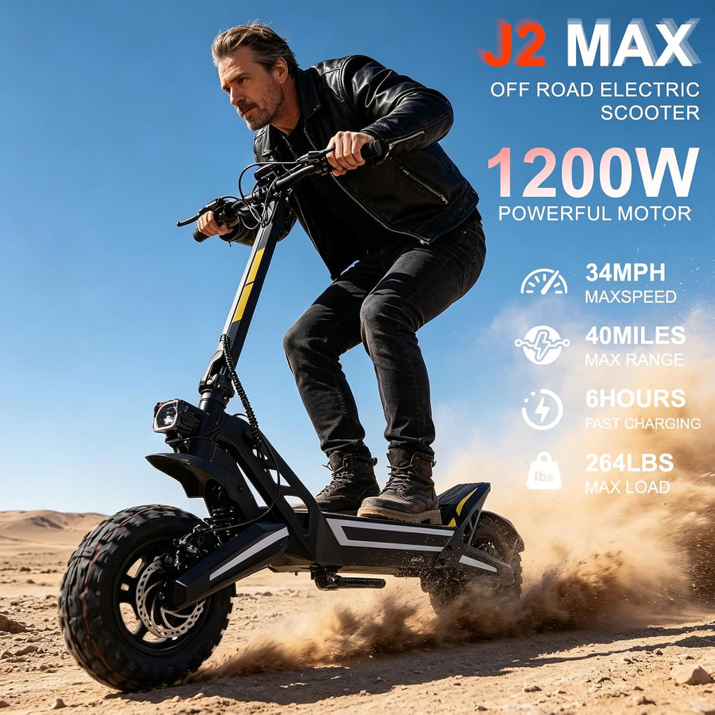 GOKSTK J2MAX Electric Scooter 1200W Peak 48V 18.2Ah Up to 40 Miles Range Black