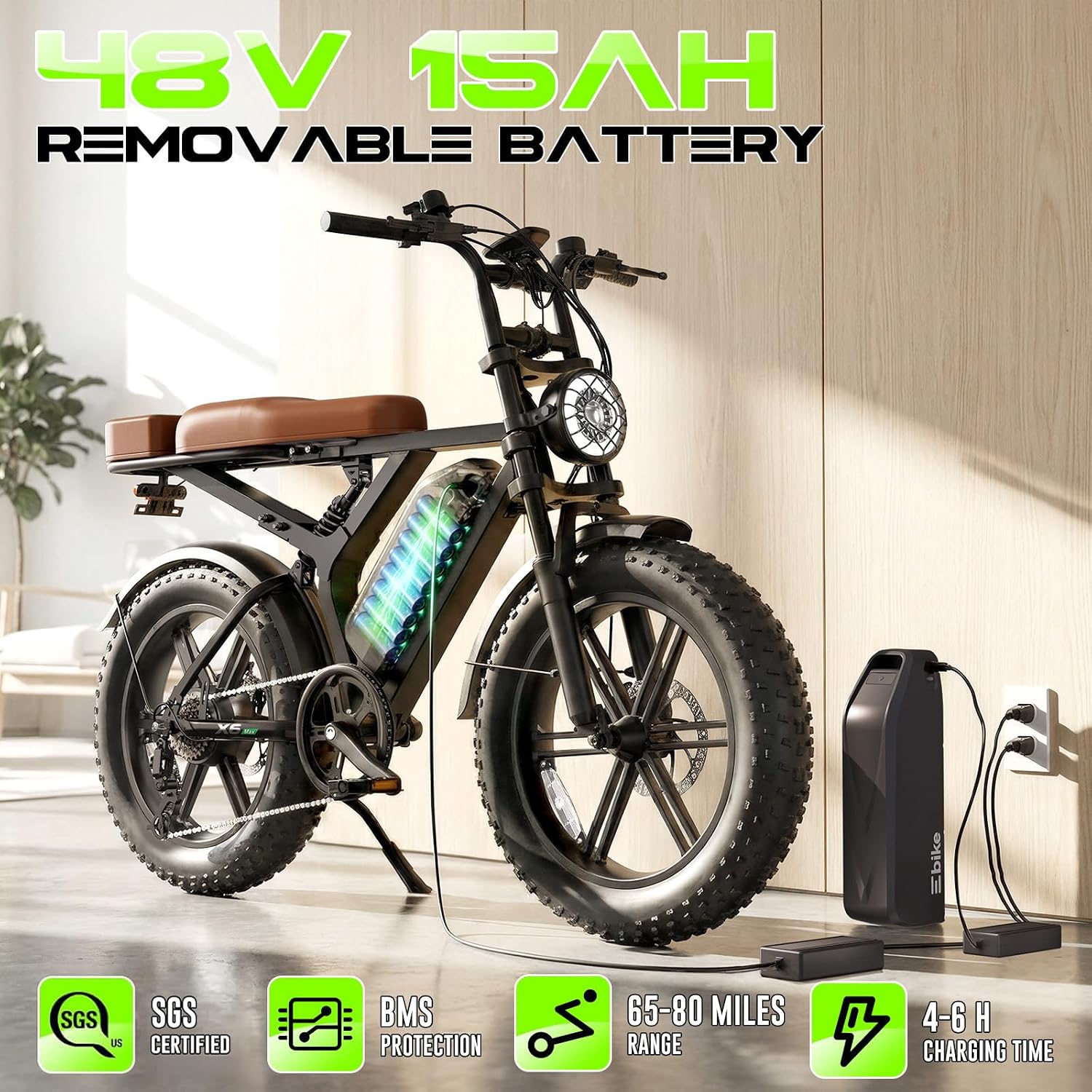 TS TST GRP X6 Electric Bike 1500W Peak 48V 15Ah 65-Mile Range 20" Fat Tire Dual Suspension