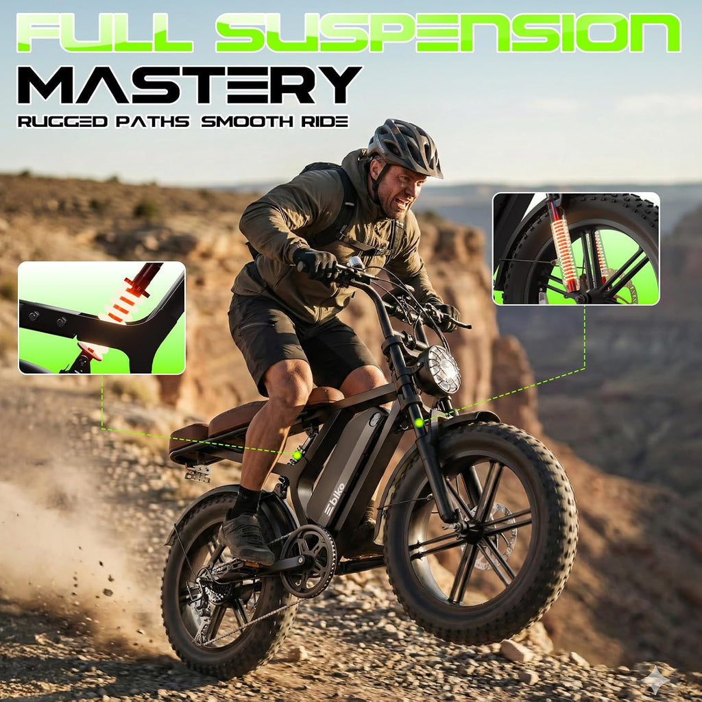 TS TST GRP X6 Electric Bike 1500W Peak 48V 15Ah 65-Mile Range 20" Fat Tire Dual Suspension